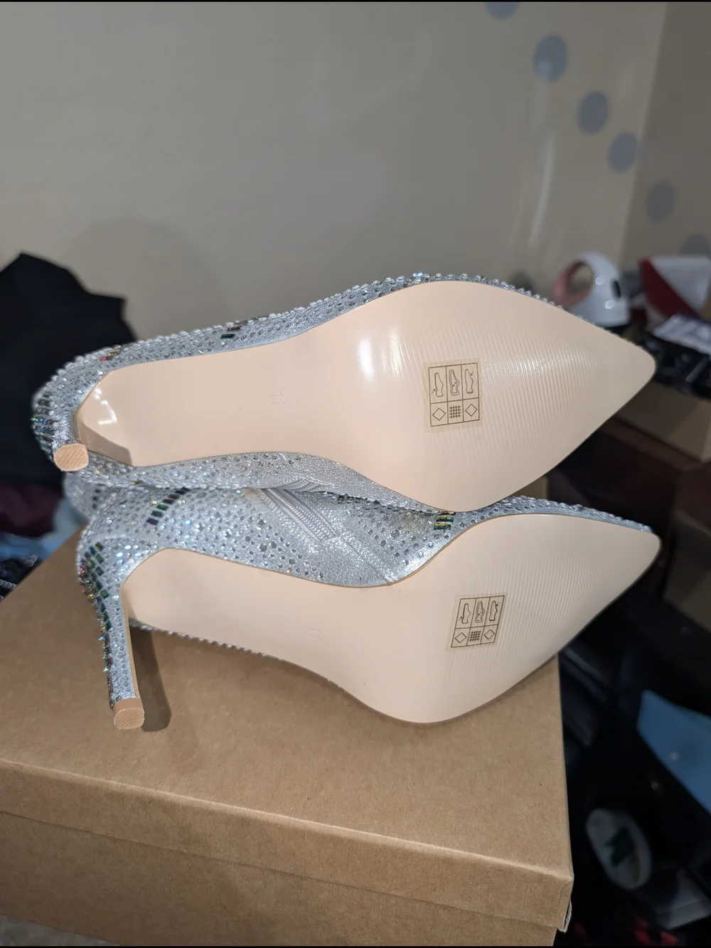 Silver Crystal Embellished Pointed-Toe Ankle Booties